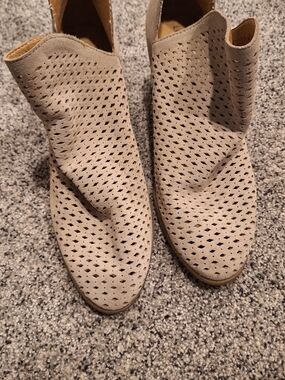 Lucky Brand Perforated Suede Ankle Booties - Light Taupe